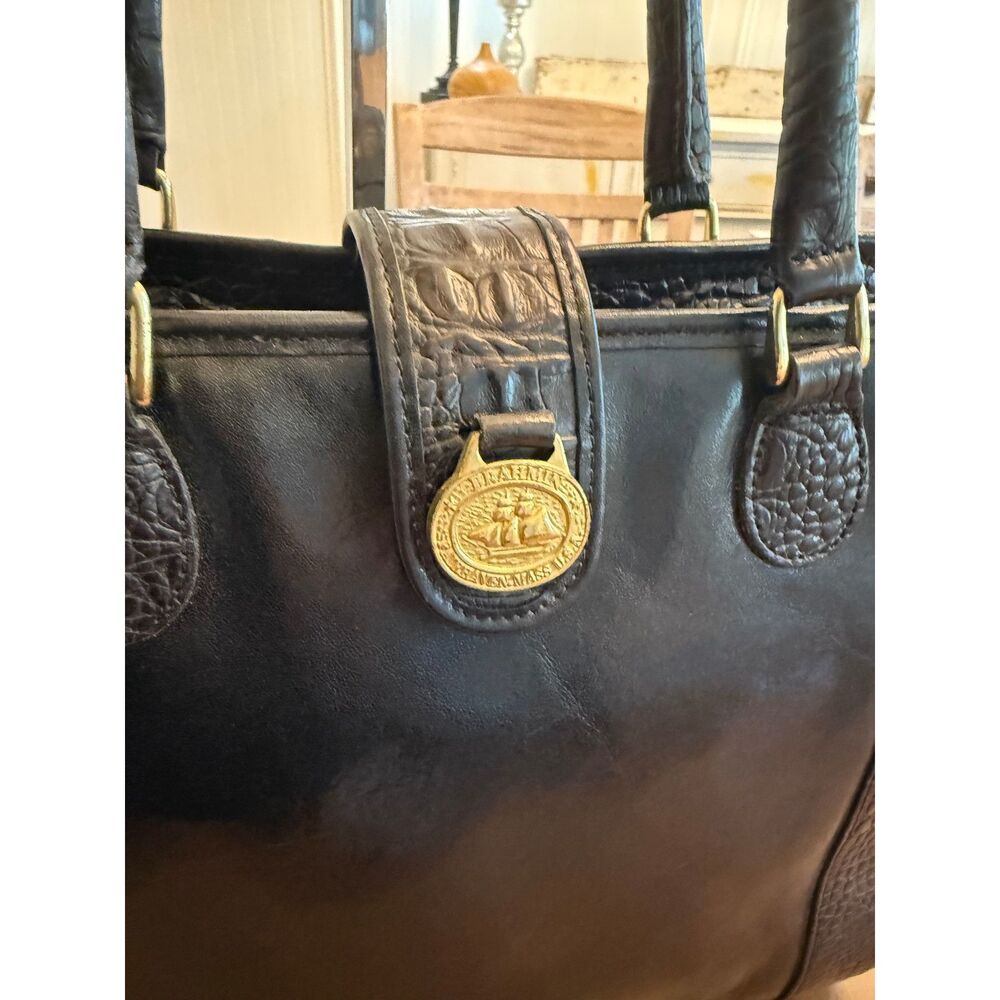 Vintage Brahmin Black Leather Croc Detail Square Top Handle Bag - Picture 3 of 11